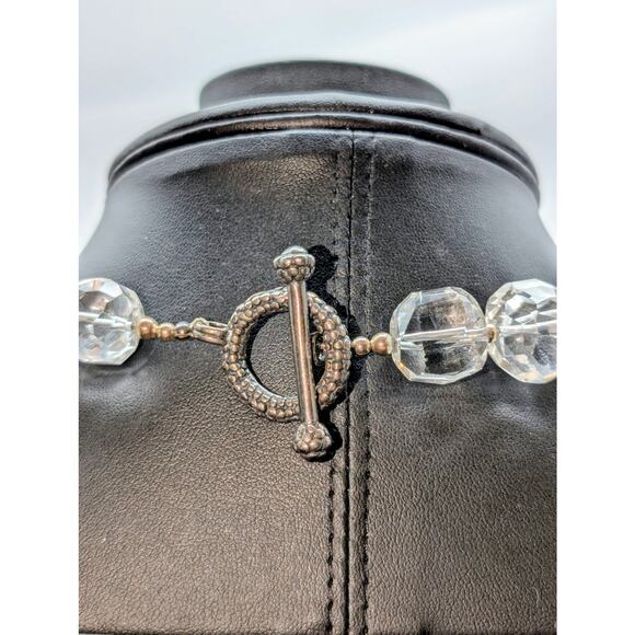 Vtg 925 Sterling Chunky Faceted Cut Rock Crystal Quartz Toggle Clasp Necklace - Picture 7 of 11